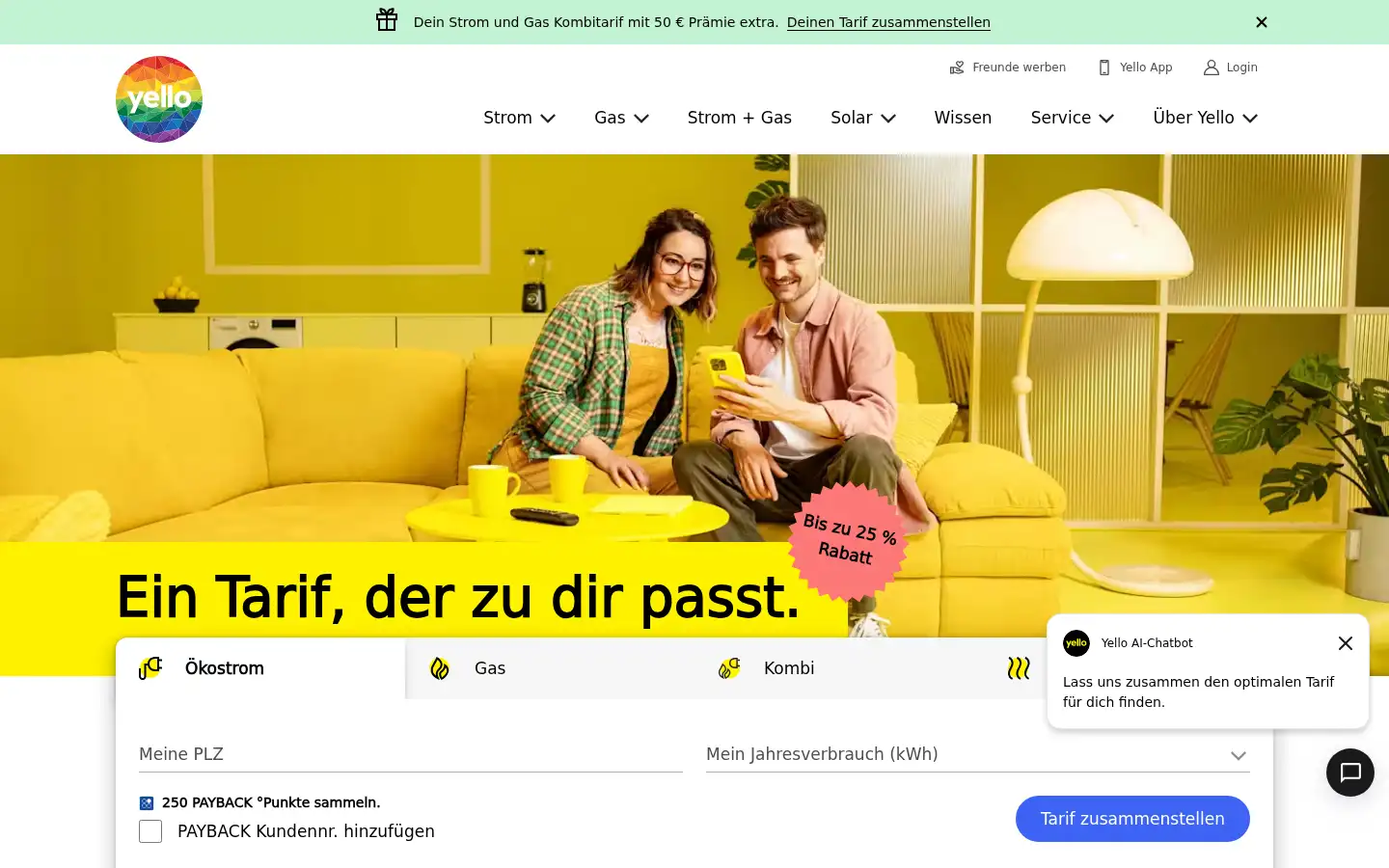 Screenshot of yello.de