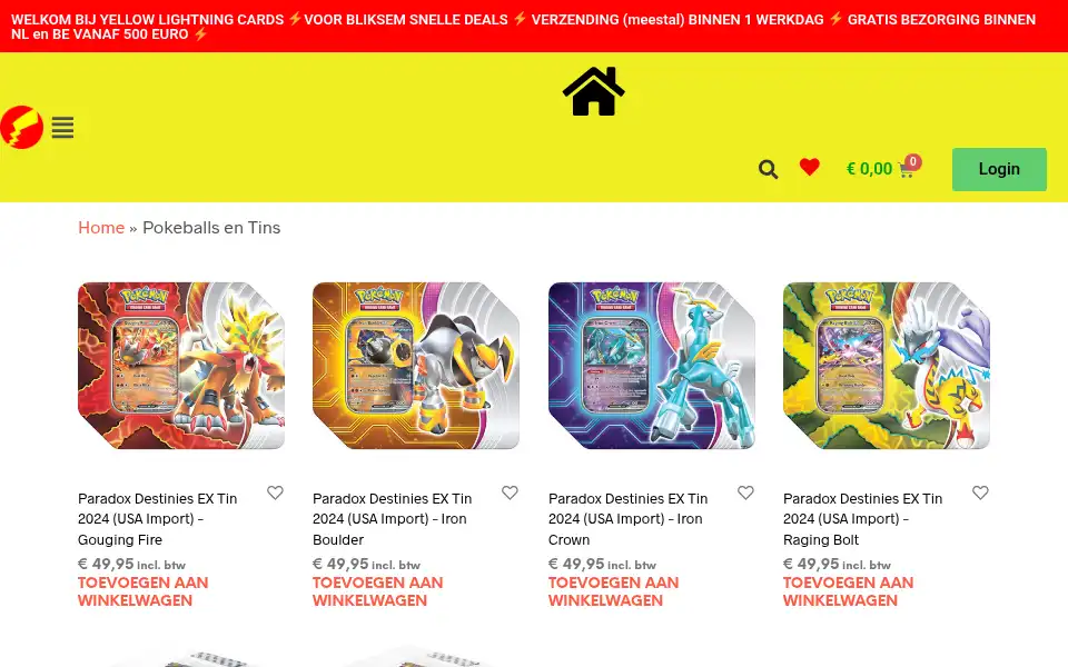 Screenshot of yellowlightningcards.nl