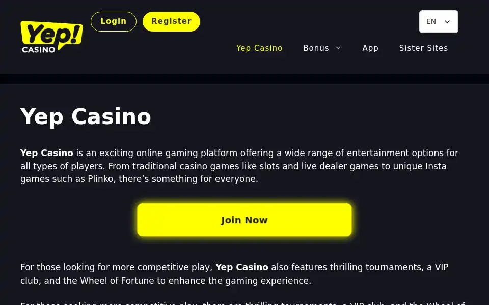 Screenshot of yepcasino.org