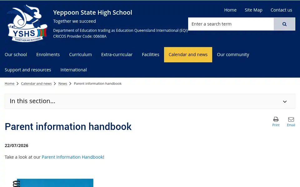 Screenshot of yeppoonshs.eq.edu.au