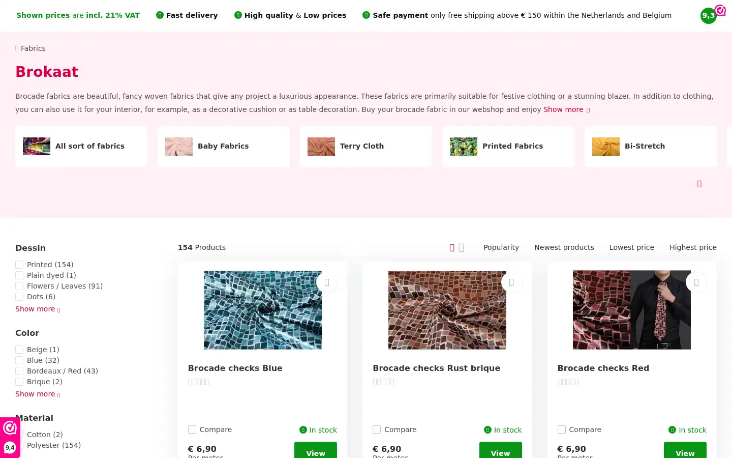 Screenshot of yesfabrics.eu