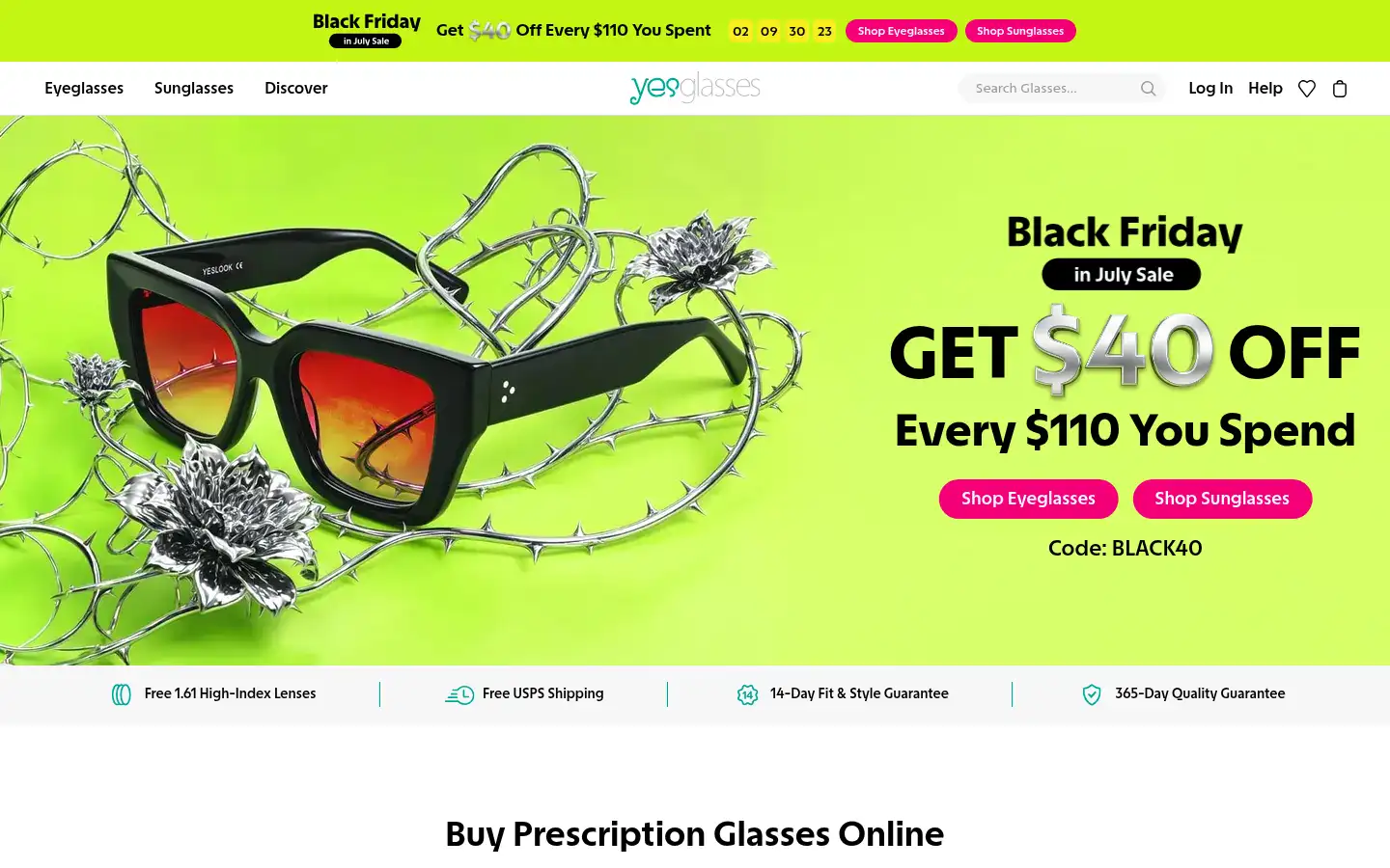 Screenshot of yesglasses.com