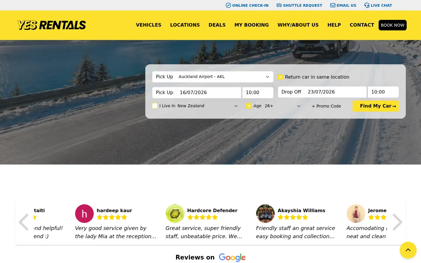 Screenshot of yesrentals.co.nz