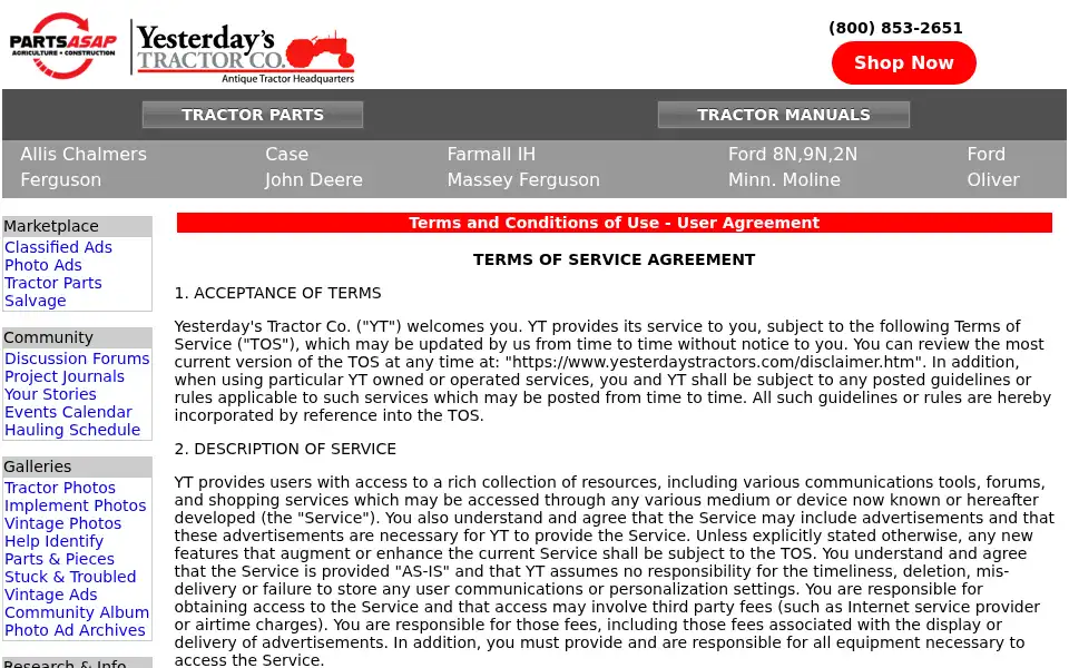 Screenshot of yesterdaystractors.com