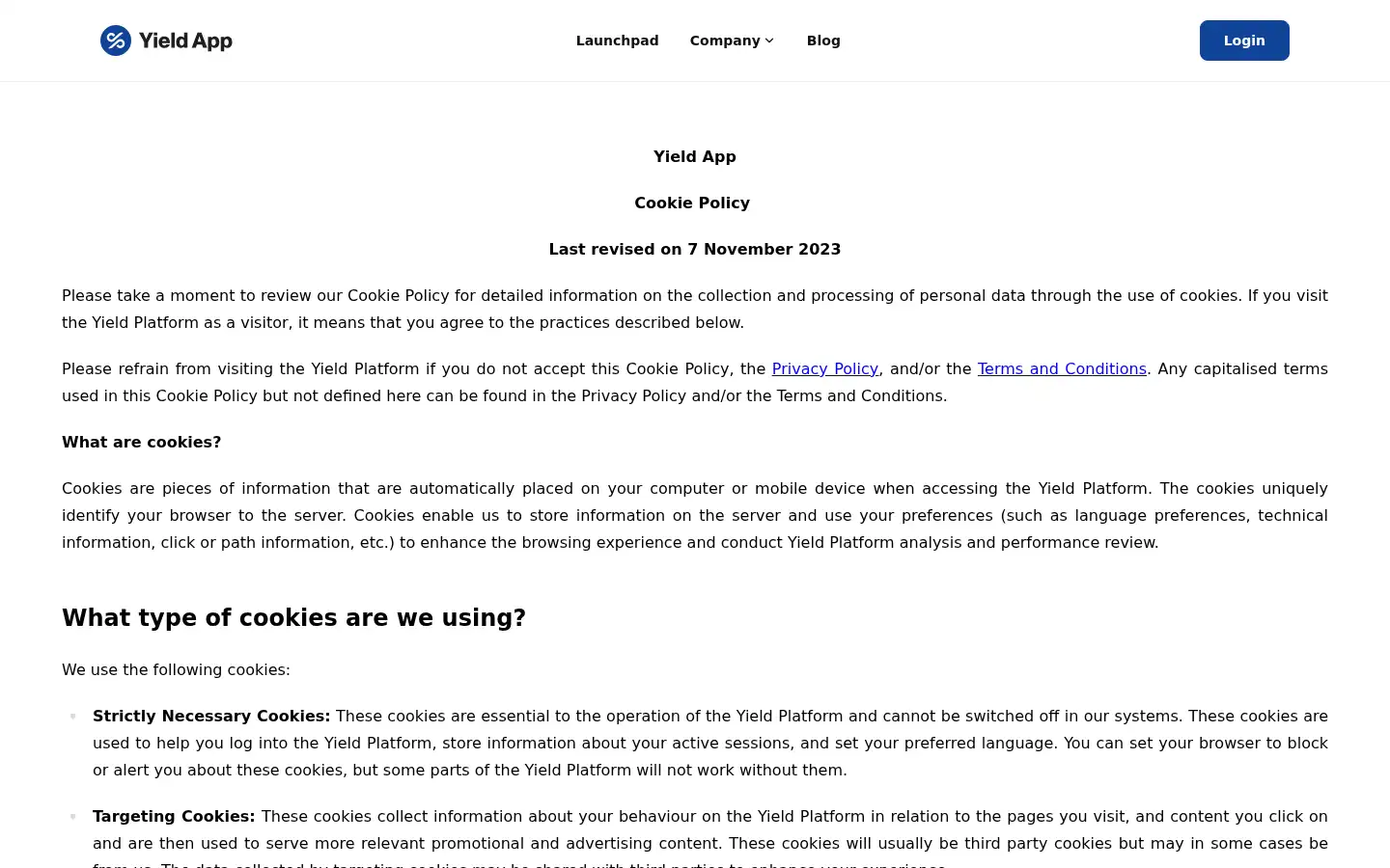 Screenshot of yield.app
