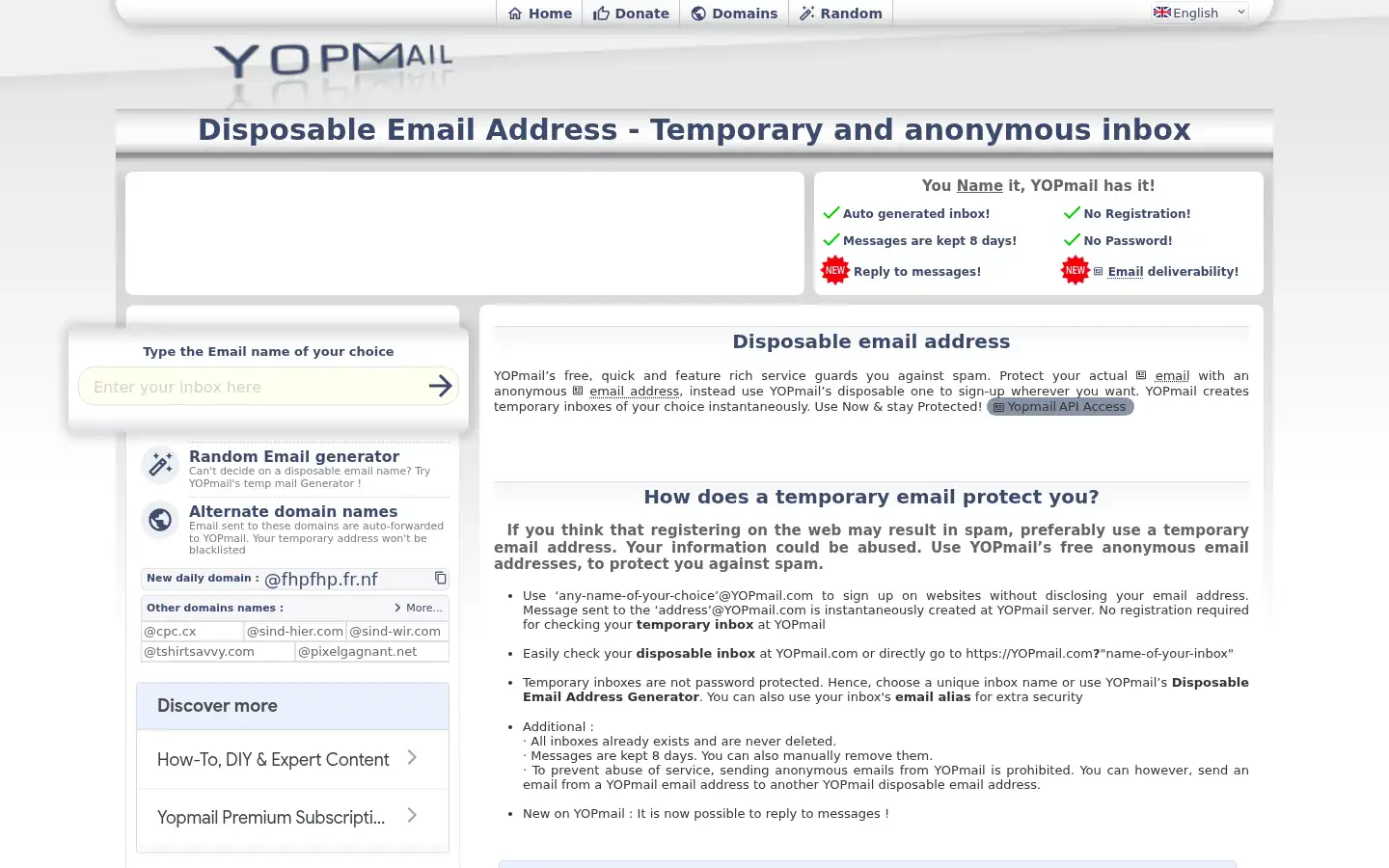 Screenshot of yopmail.com
