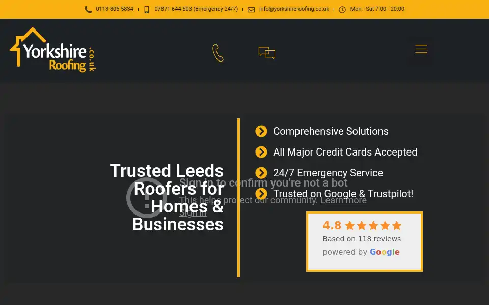 Screenshot of yorkshireroofing.co.uk