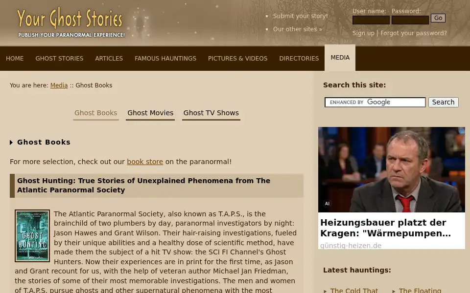 Screenshot of yourghoststories.com
