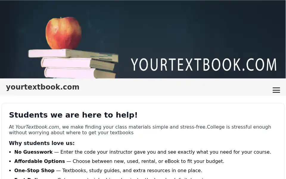 Screenshot of yourtextbook.com