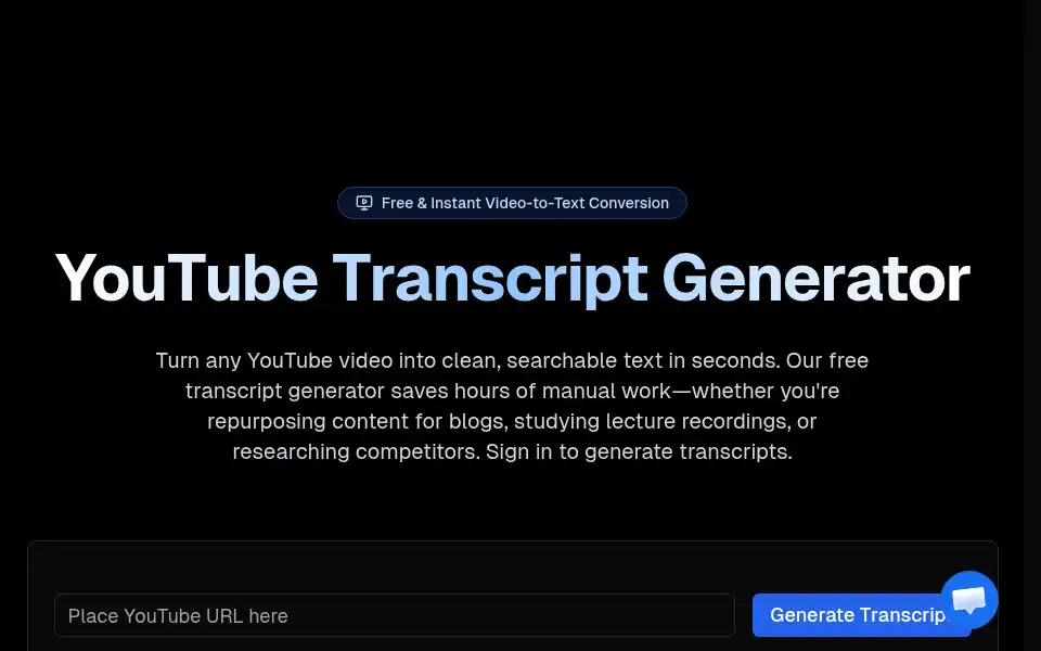 Screenshot of youtubetranscripts.org
