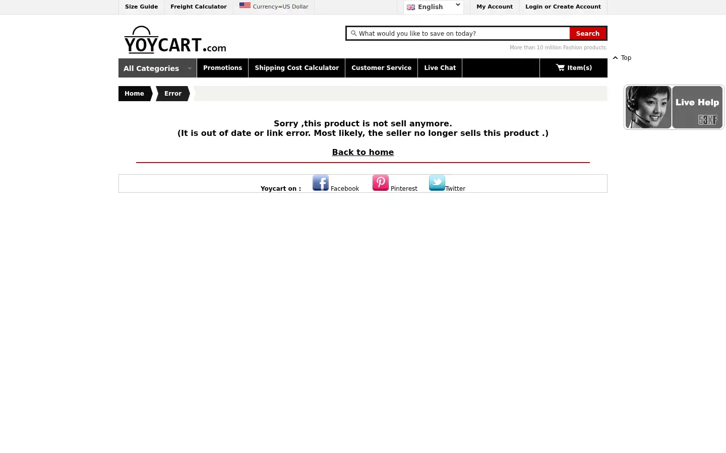 Screenshot of yoycart.com
