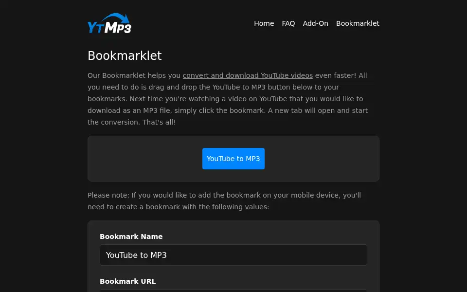 Screenshot of ytmp3.nu