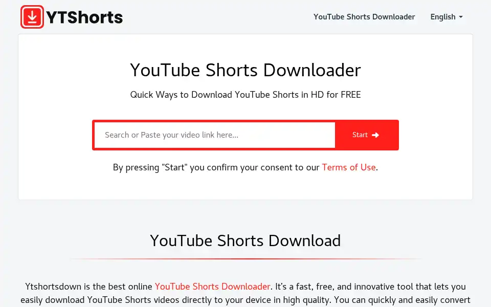Screenshot of ytshortsdown.com