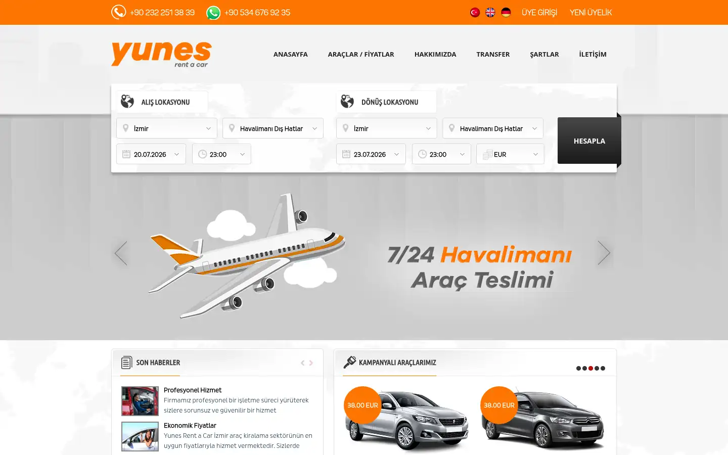Screenshot of yunesrentacar.com