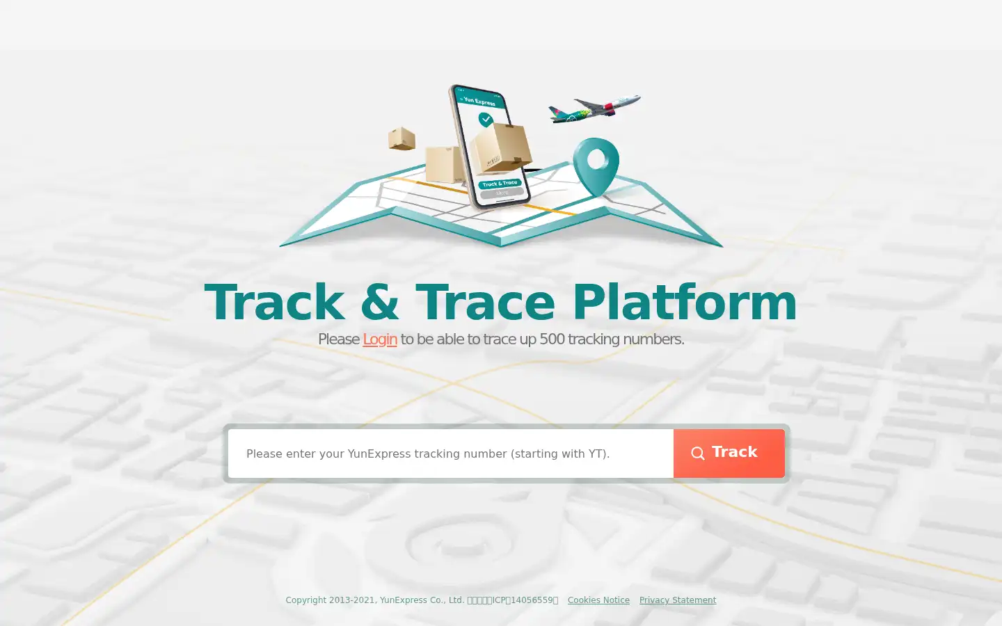 Screenshot of yuntrack.com