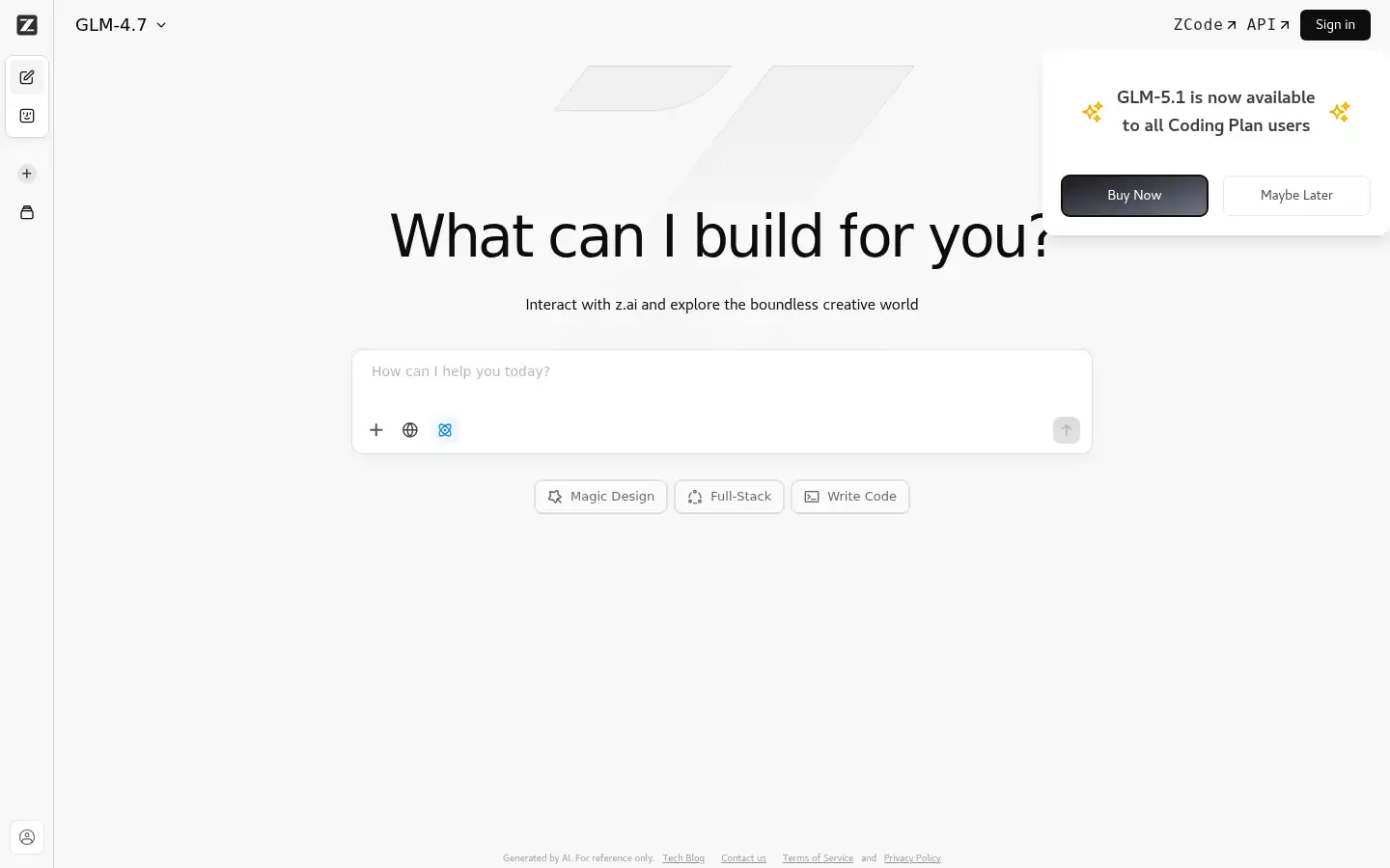 Screenshot of z.ai