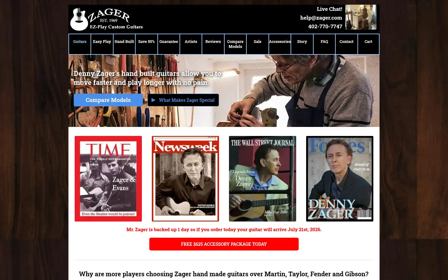 Screenshot of zagerguitar.com