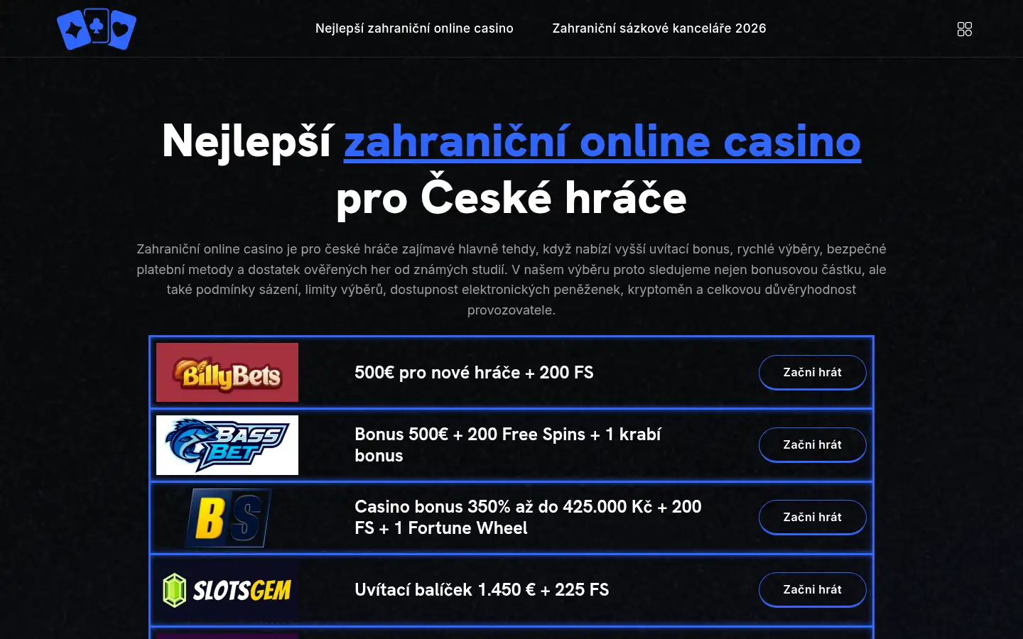 Screenshot of zahranicnionlinecasina.com