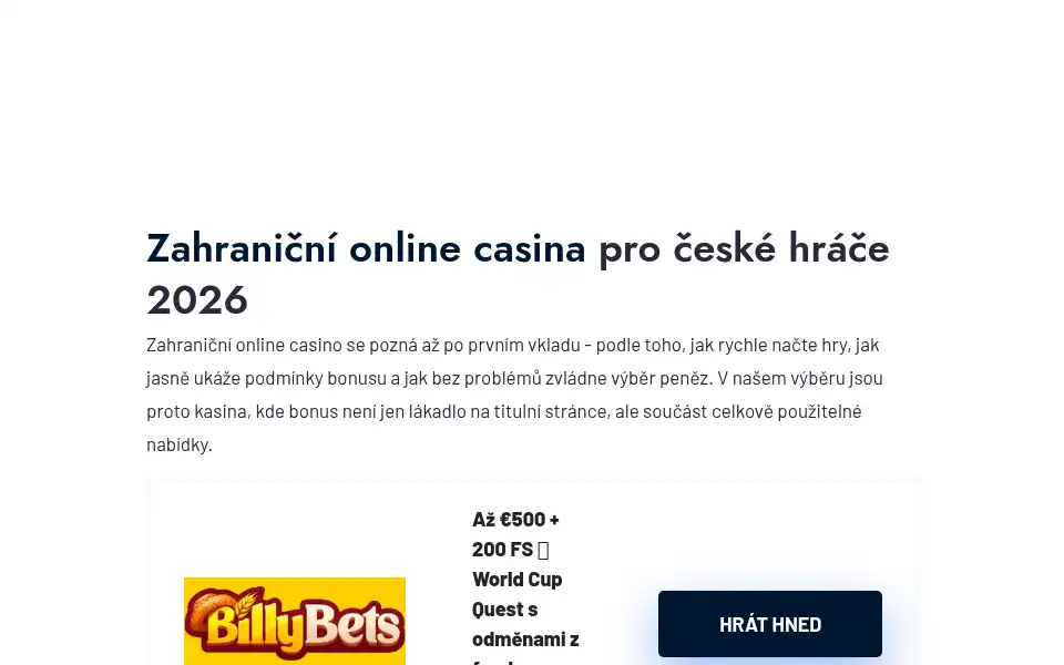 Screenshot of zahranicnionlinecasino.com