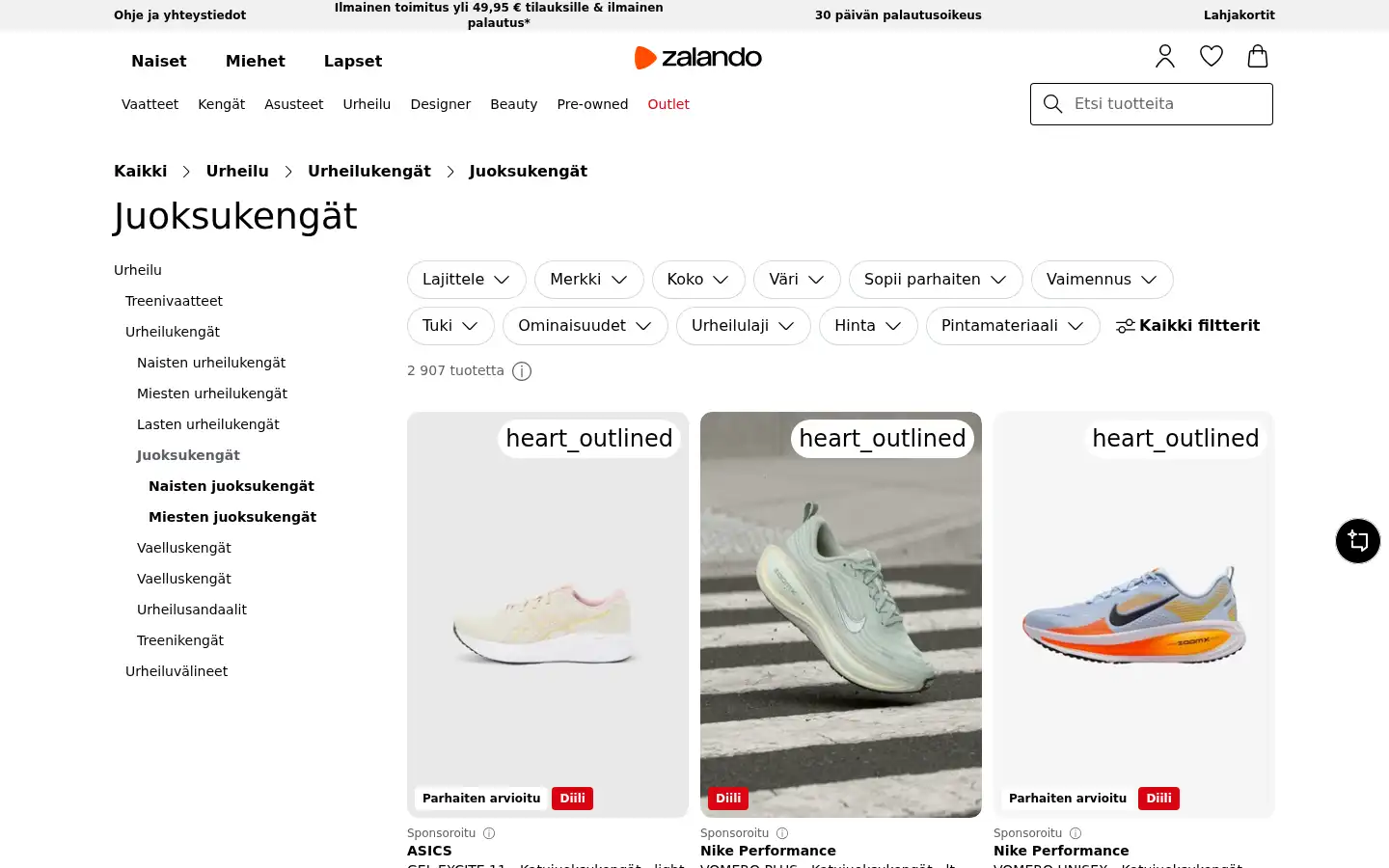 Screenshot of zalando.fi