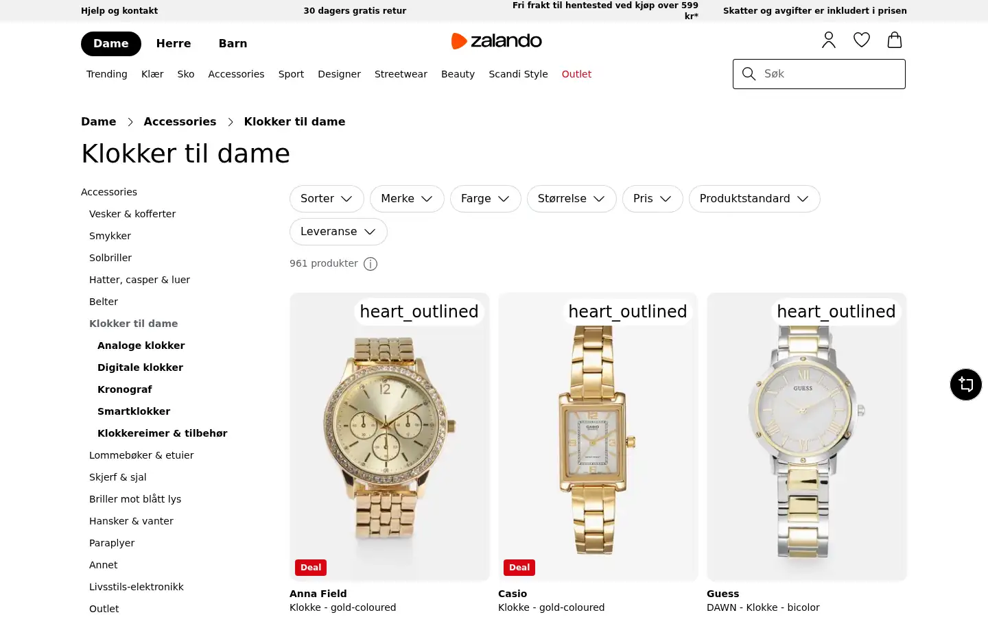 Screenshot of zalando.no