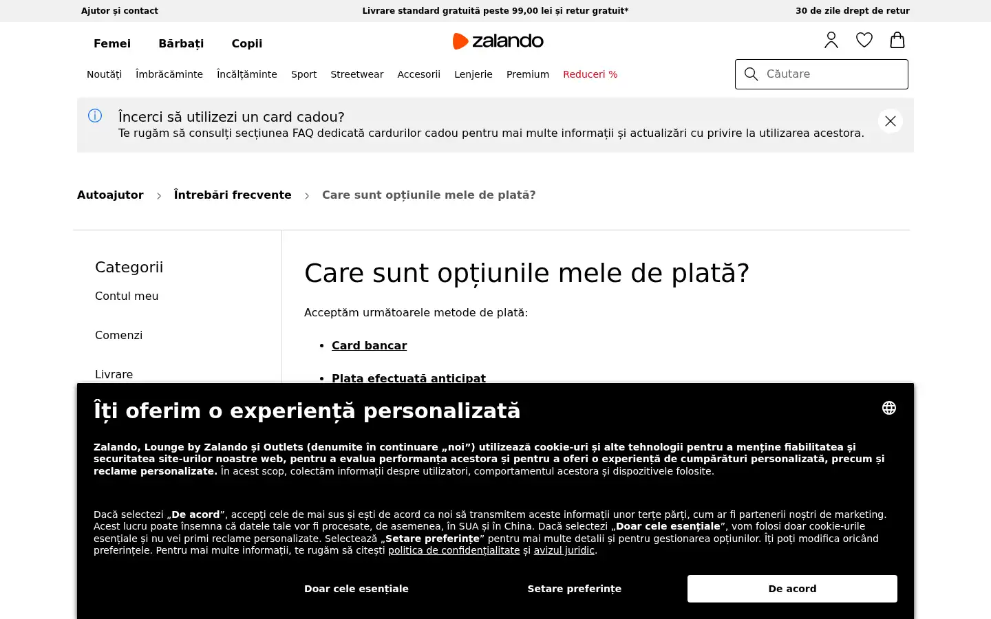 Screenshot of zalando.ro
