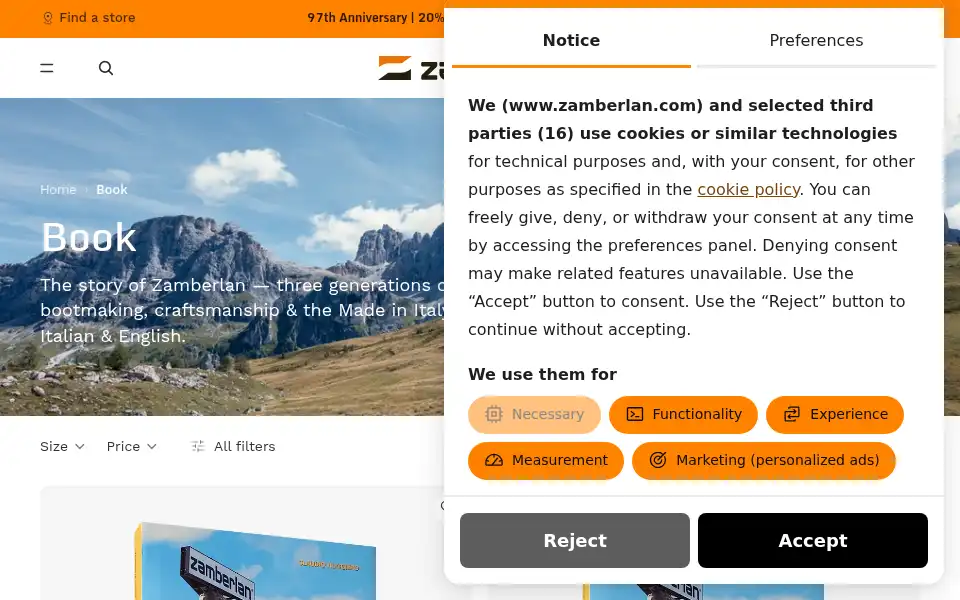 Screenshot of zamberlan.com