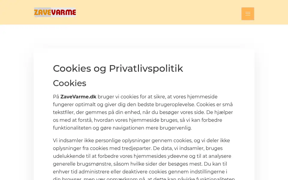 Screenshot of zavevarme.dk