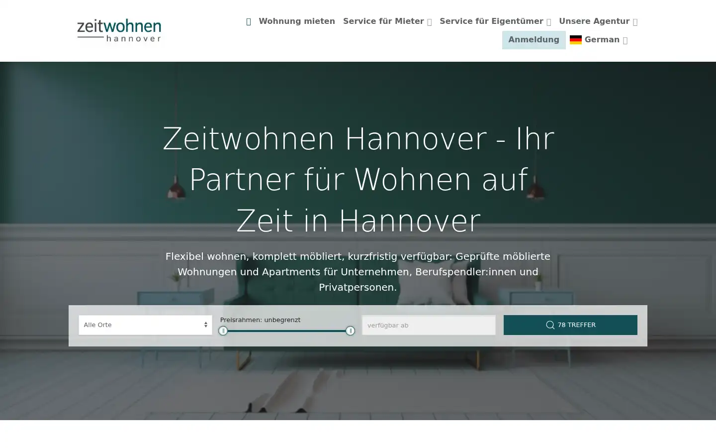 Screenshot of zeitwohnen-hannover.de