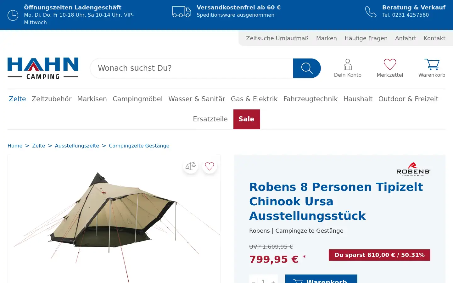 Screenshot of zeltespezialist.de