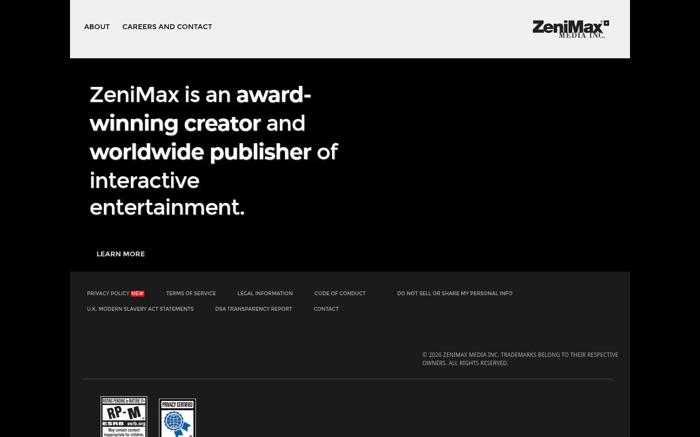 Screenshot of zenimax.com