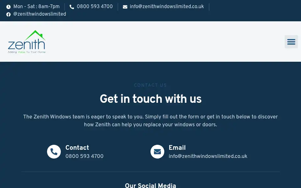 Screenshot of zenithwindowslimited.co.uk