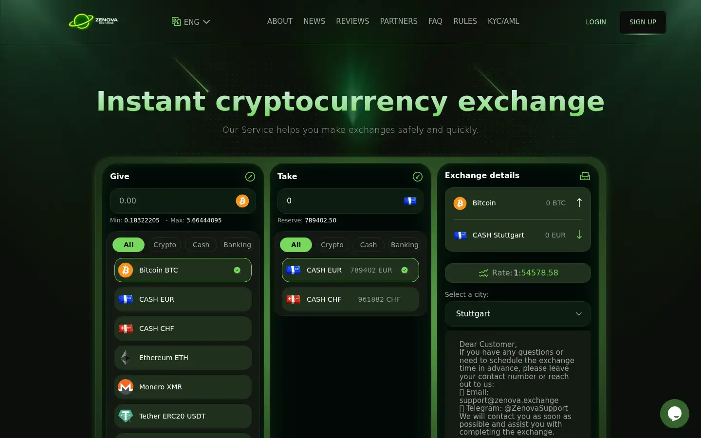 Screenshot of zenova.exchange