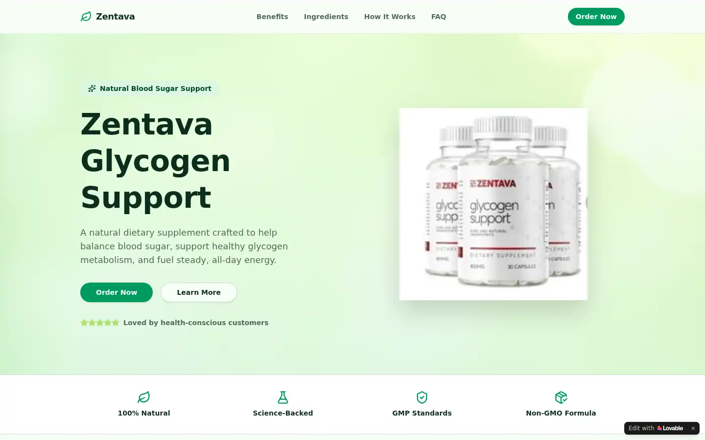 Screenshot of zentava-glycogen-support.lovable.app