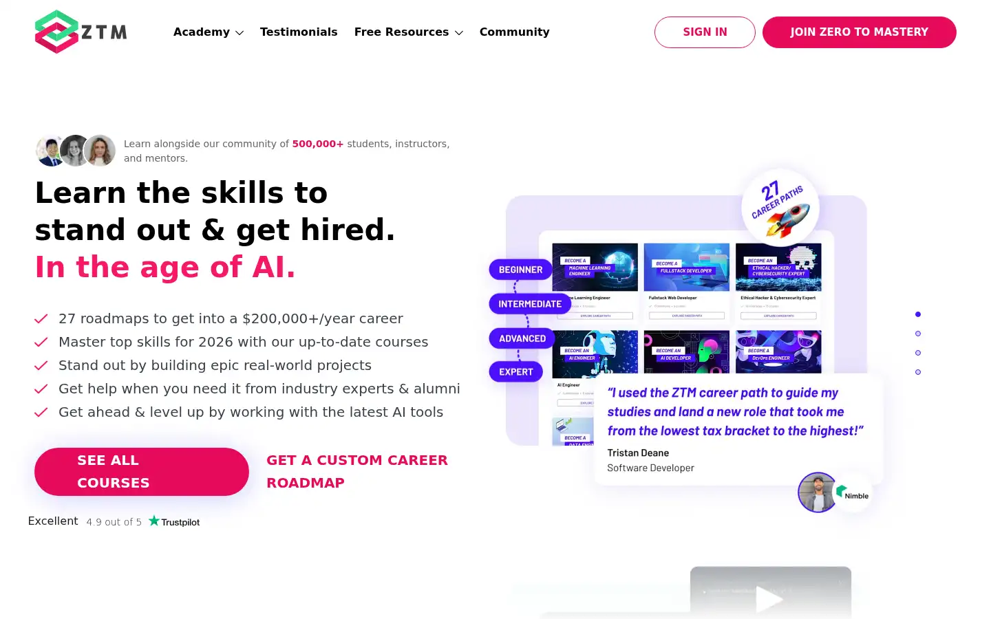 Screenshot of zerotomastery.io