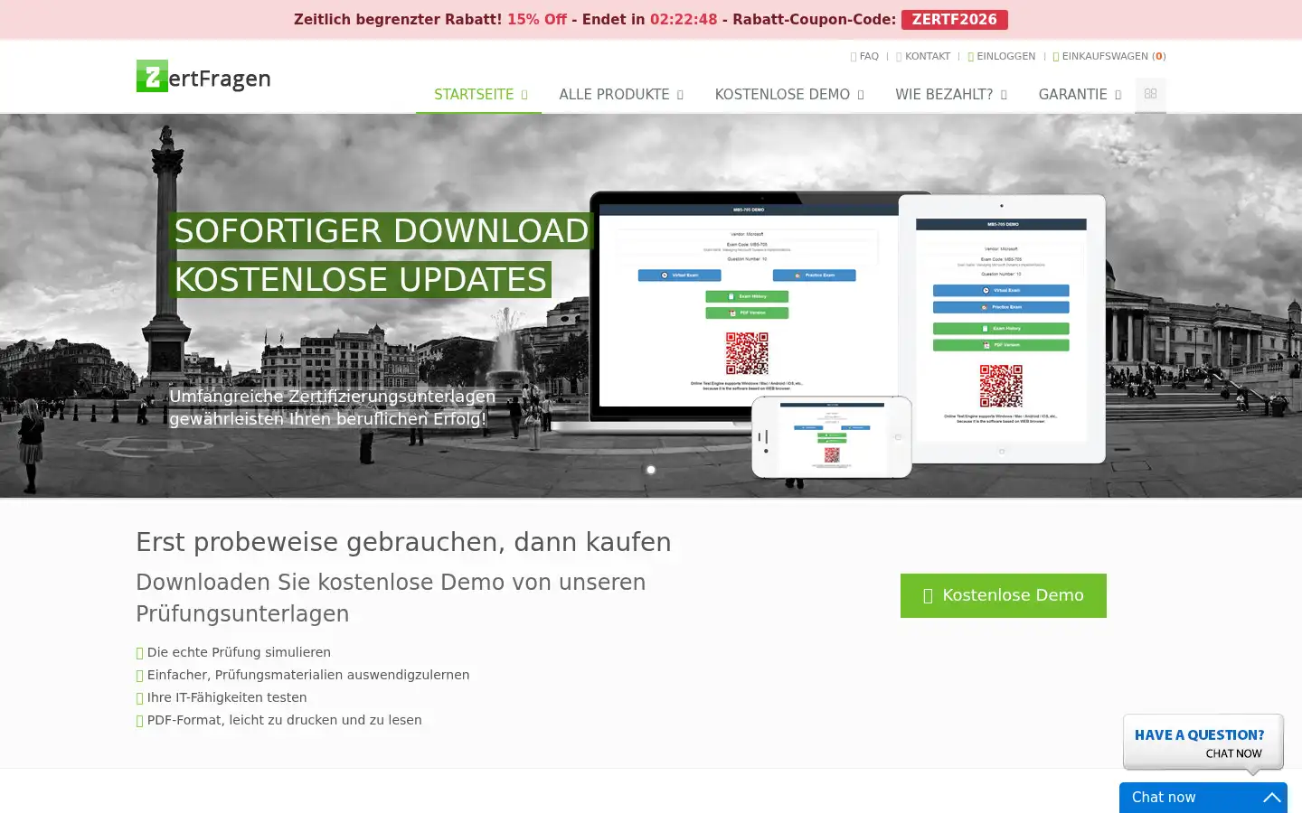 Screenshot of zertfragen.com