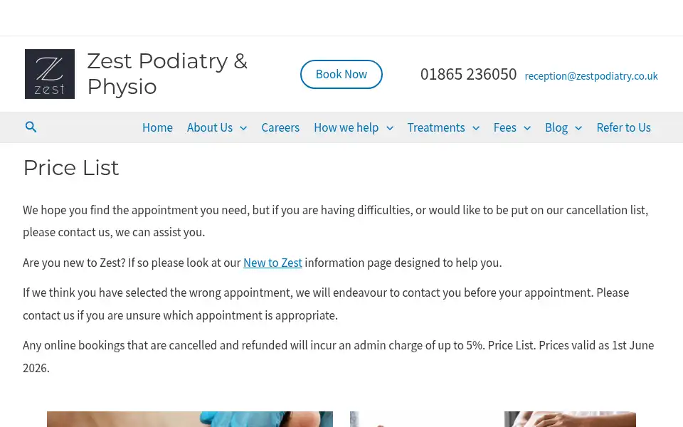 Screenshot of zestpodiatry.co.uk