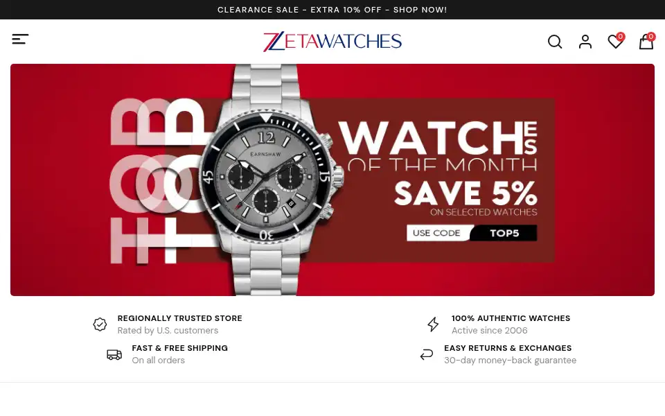 Screenshot of zetawatches.com
