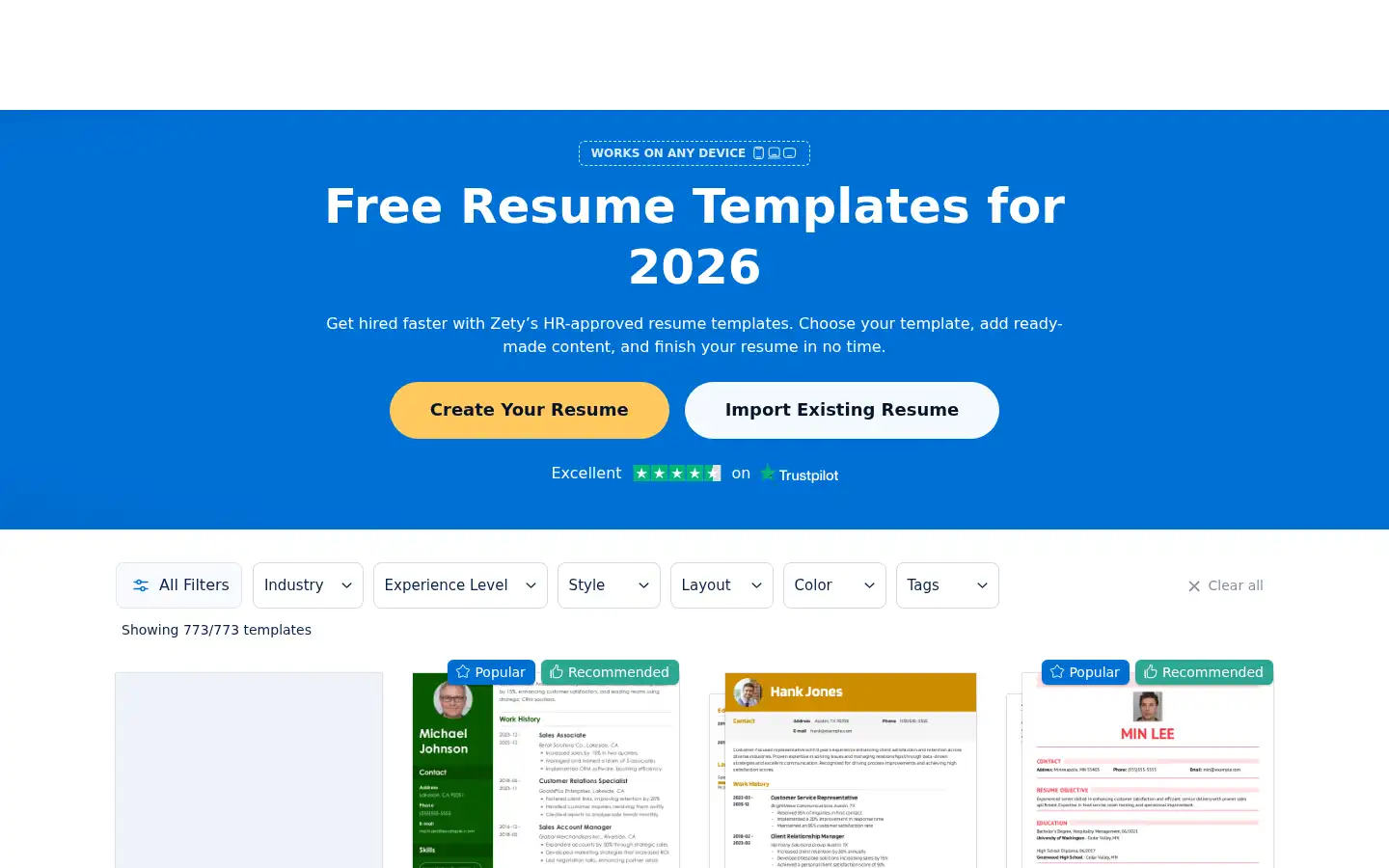 Screenshot of zety.com