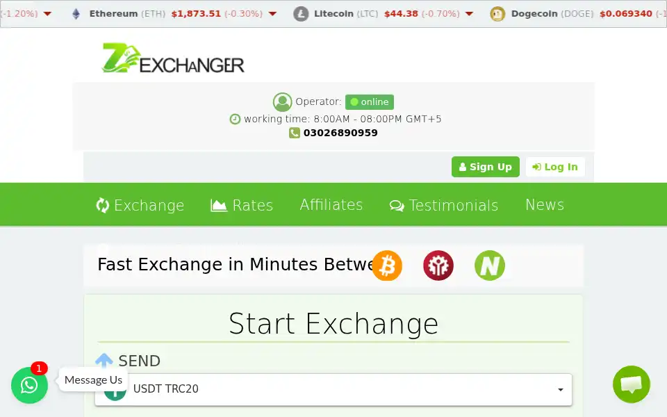 Screenshot of zexchanger.com