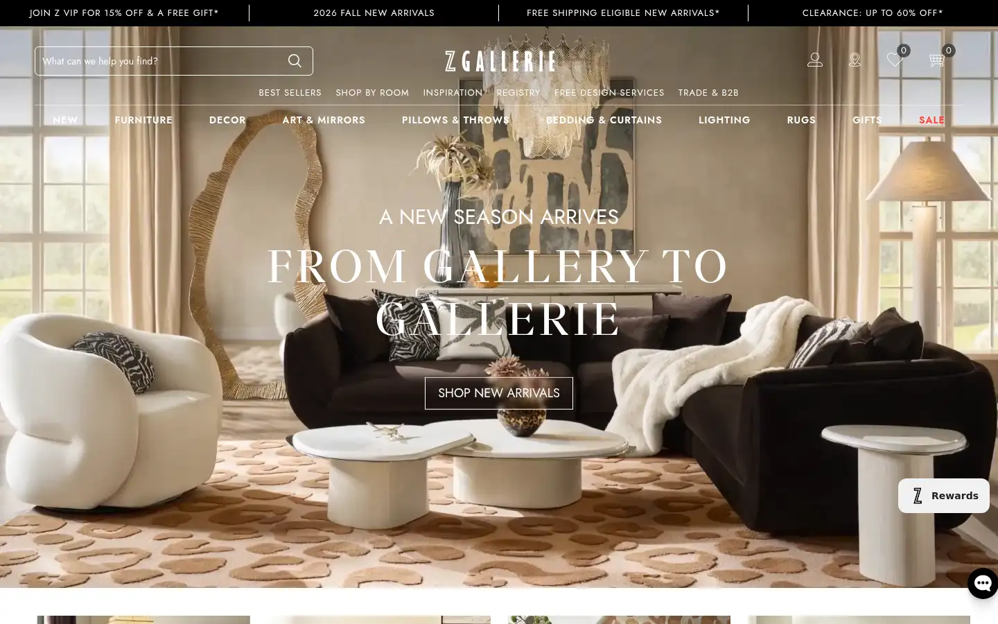 Screenshot of zgallerie.com