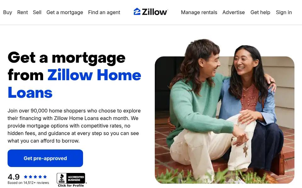 Screenshot of zillowhomeloans.com