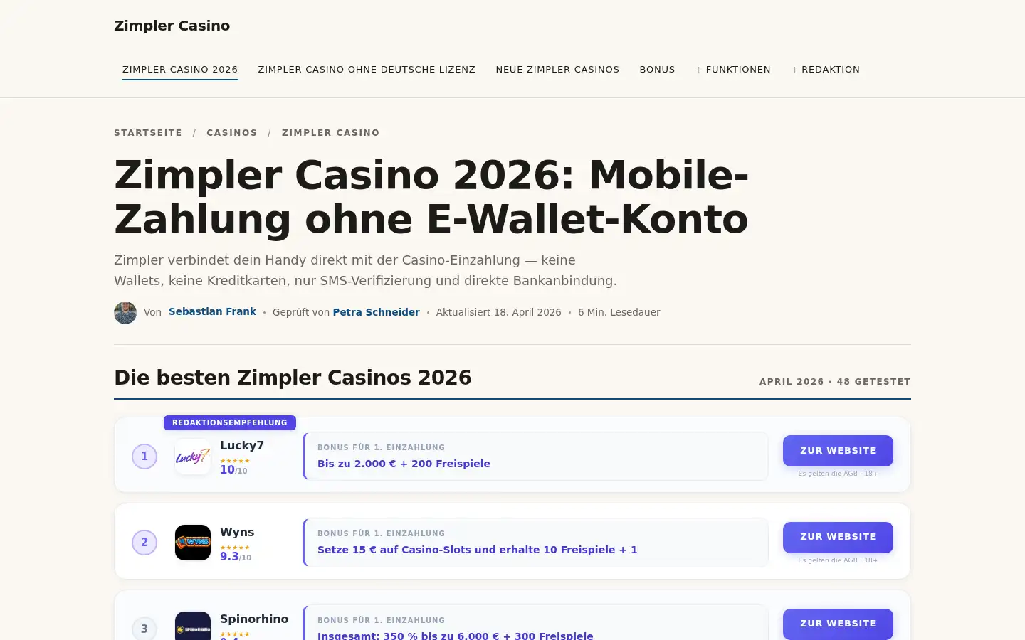 Screenshot of zimplercasinos.net
