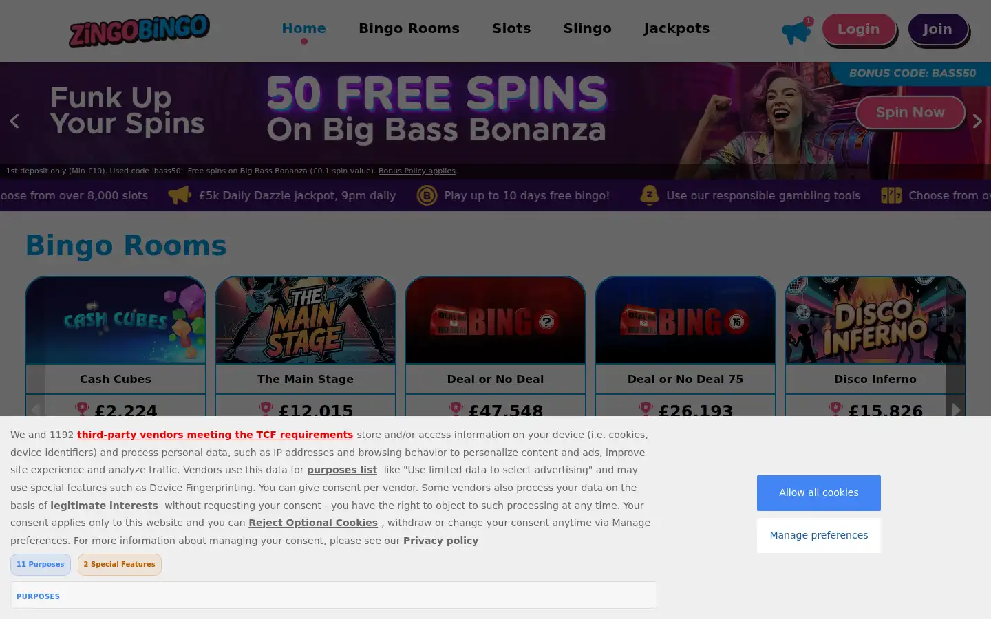 Screenshot of zingobingo.co.uk