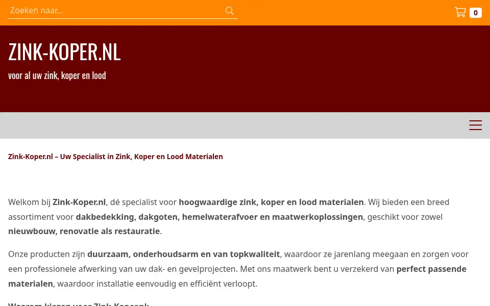 Screenshot of zink-koper.nl