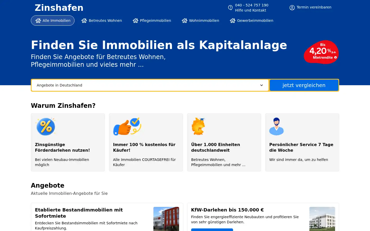 Screenshot of zinshafen.de