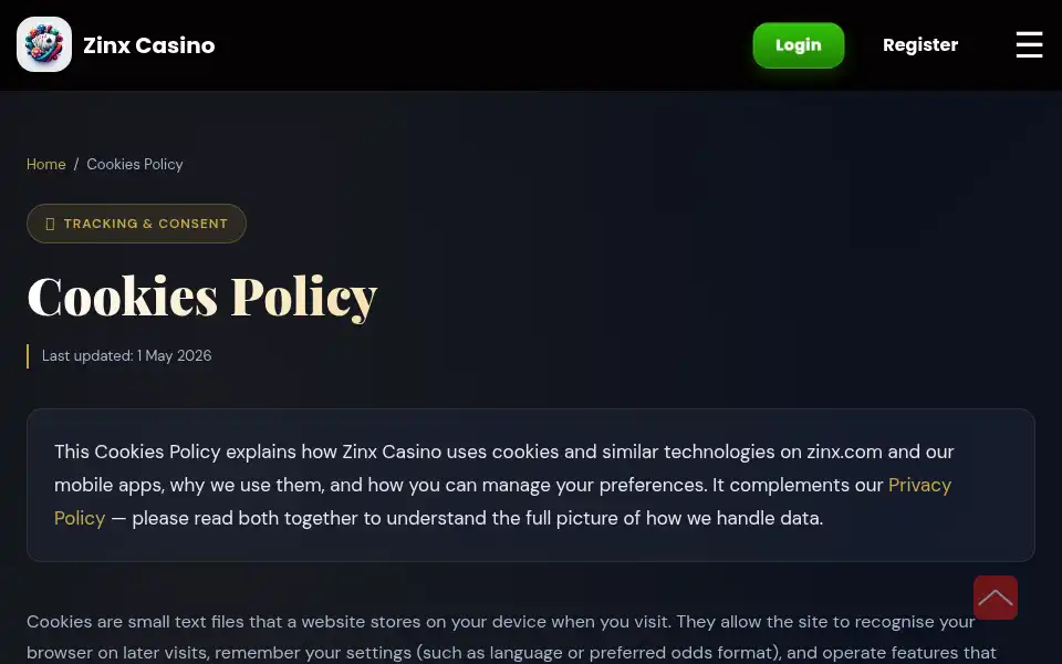 Screenshot of zinx-casino.io
