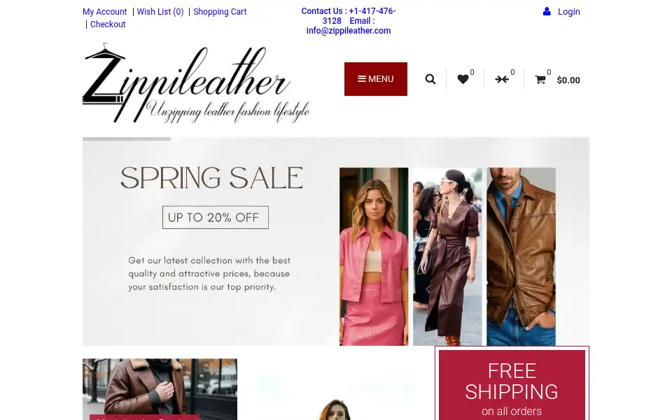 Screenshot of zippileather.com