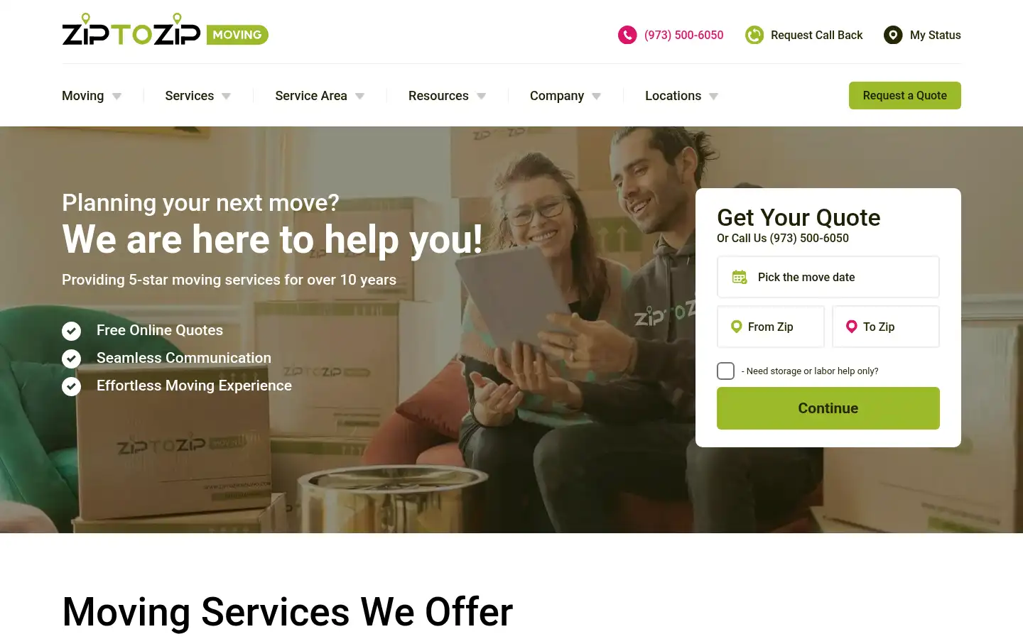 Screenshot of ziptozipmoving.com