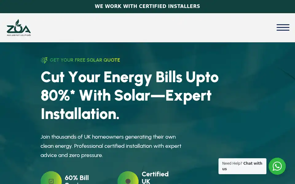 Screenshot of zoaenergysolutions.com